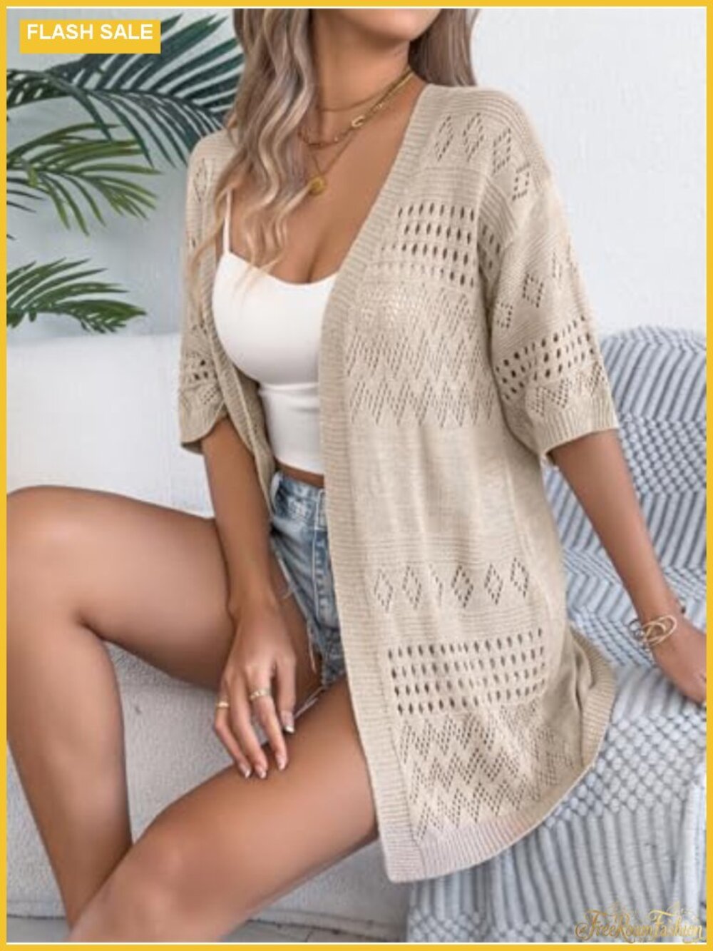 Crochet Cardigan Sweaters for Women Summer Beach Cover Up Lightweight Knit - Picture 3 of 5